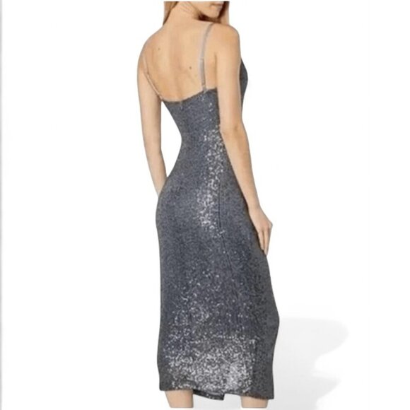 LAUNDRY by Shelli Segal Sequin Cowl Neck Slip Midi Dress Gunmetal SIZE 14 - Picture 3 of 12